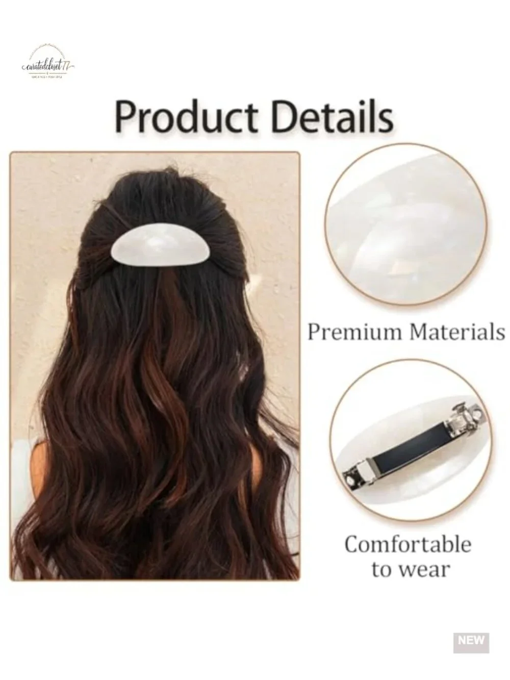 3 Oval Hair Barrettes Acetate French Clips for Thick Hair
